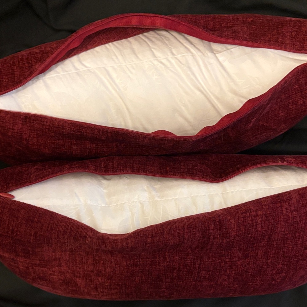 Plush Wine Burgundy Velvet Lumbar Pillow Pair - Picture 6 of 7